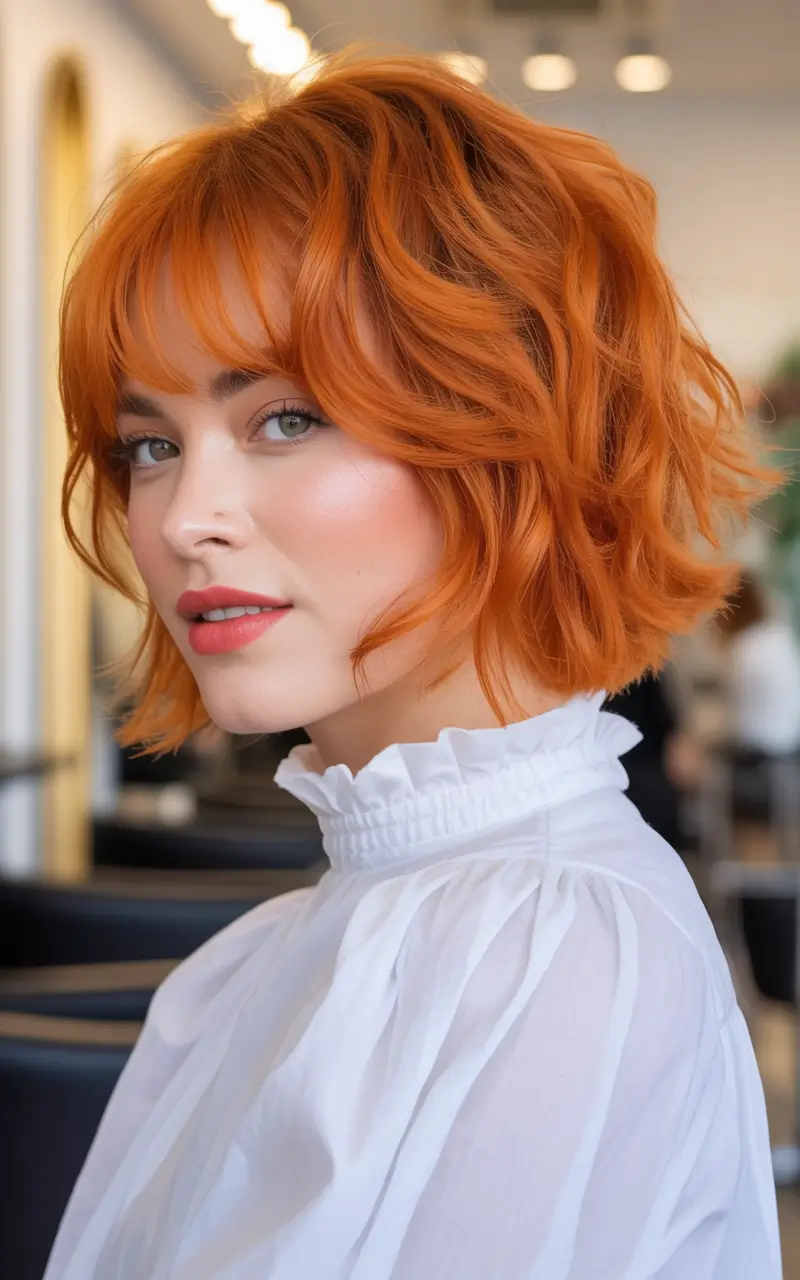 Fall Hair Colors for Warm Skin Tones+Tangerine Velvet Bob