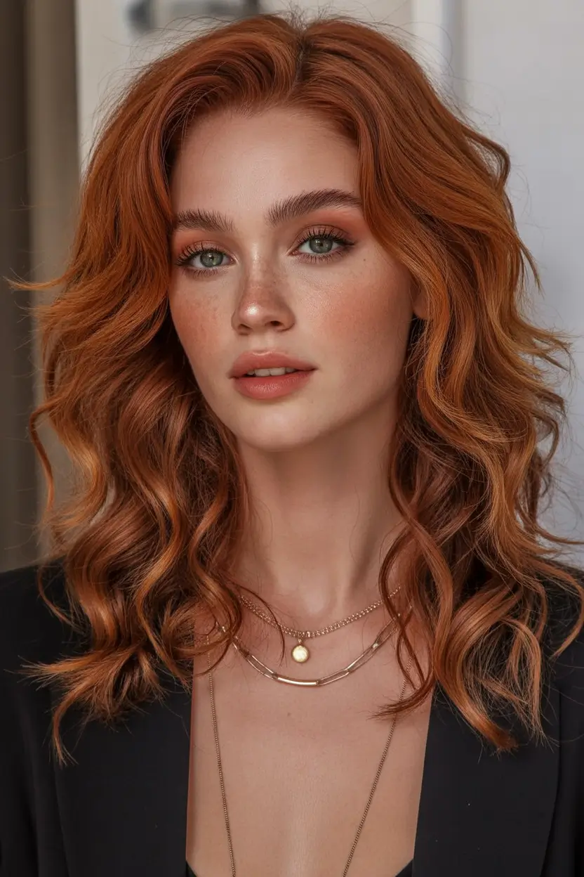 Fall Hair Colors for Warm Skin Tones+Sunlit Ginger Mid-Length