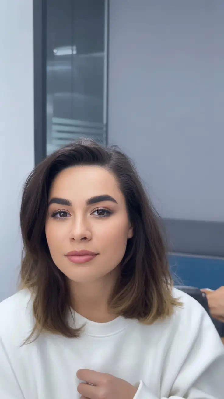 Fall round face haircut Grown-Out Lob with Subtle Ombre Ends