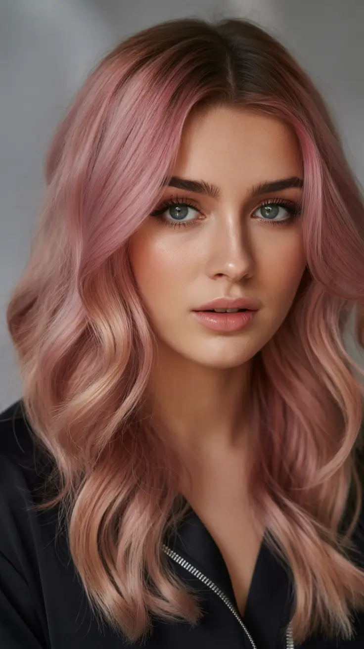 Fall round face haircut Blush Rose Glam Waves with a Center Part