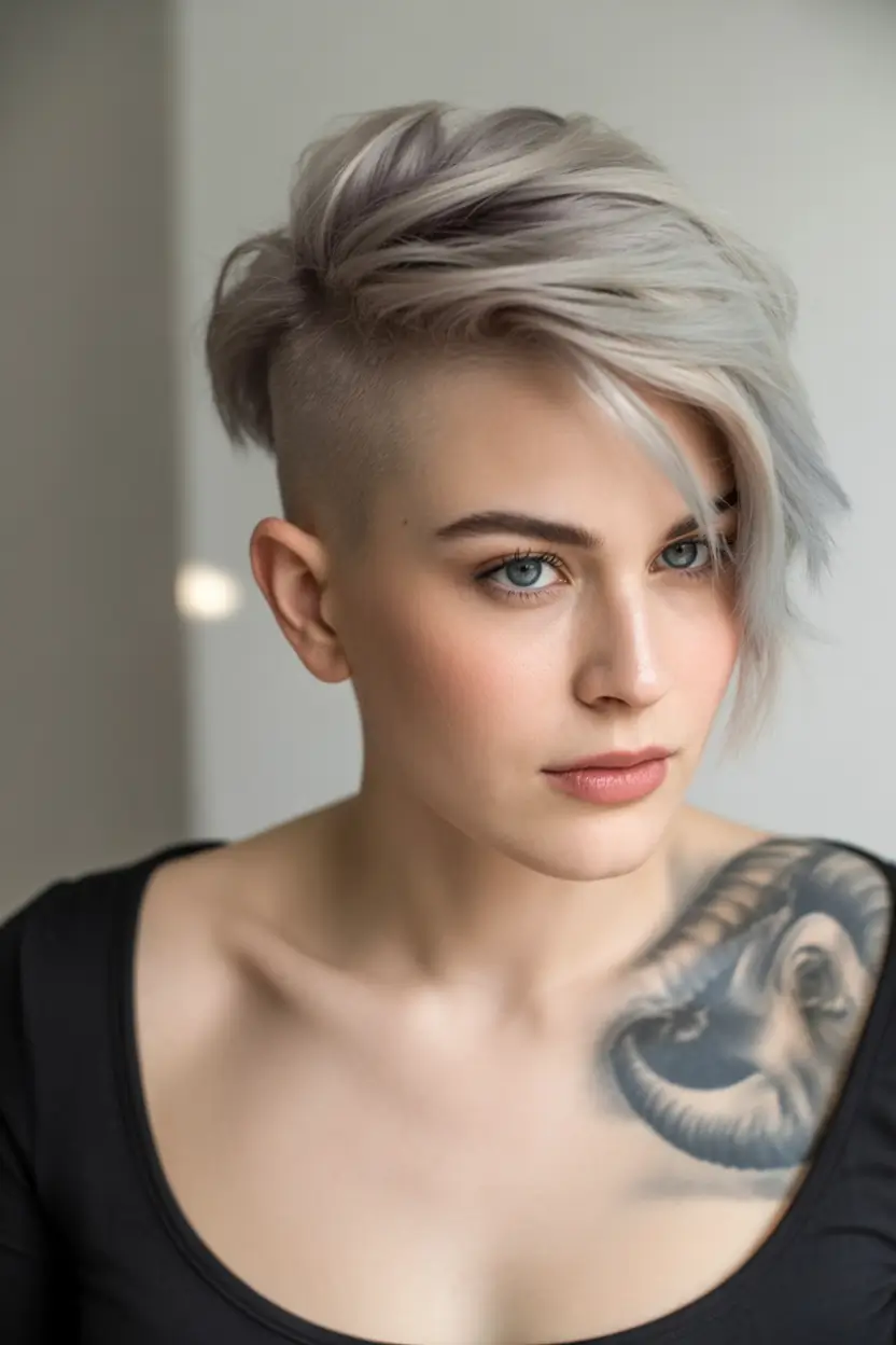 Fall round face haircut Platinum Undercut with Swept-Over Texture