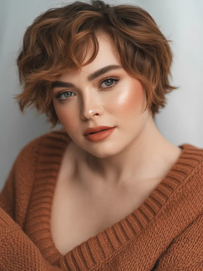 Fall round face haircut Short Tousled Pixie with Soft Waves