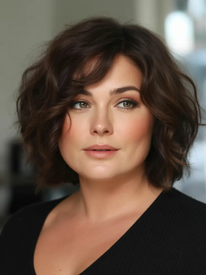 Fall round face haircut Classic Curly Bob with Soft Layers