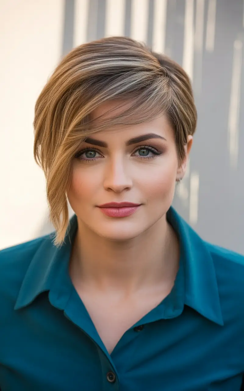 Fall round face haircut Side-Swept Precision Cut with Layered Undercut