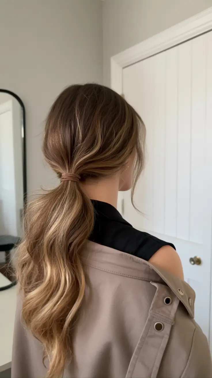 Fall hairstyle for long hairs Low Wrapped Pony with Soft Waves