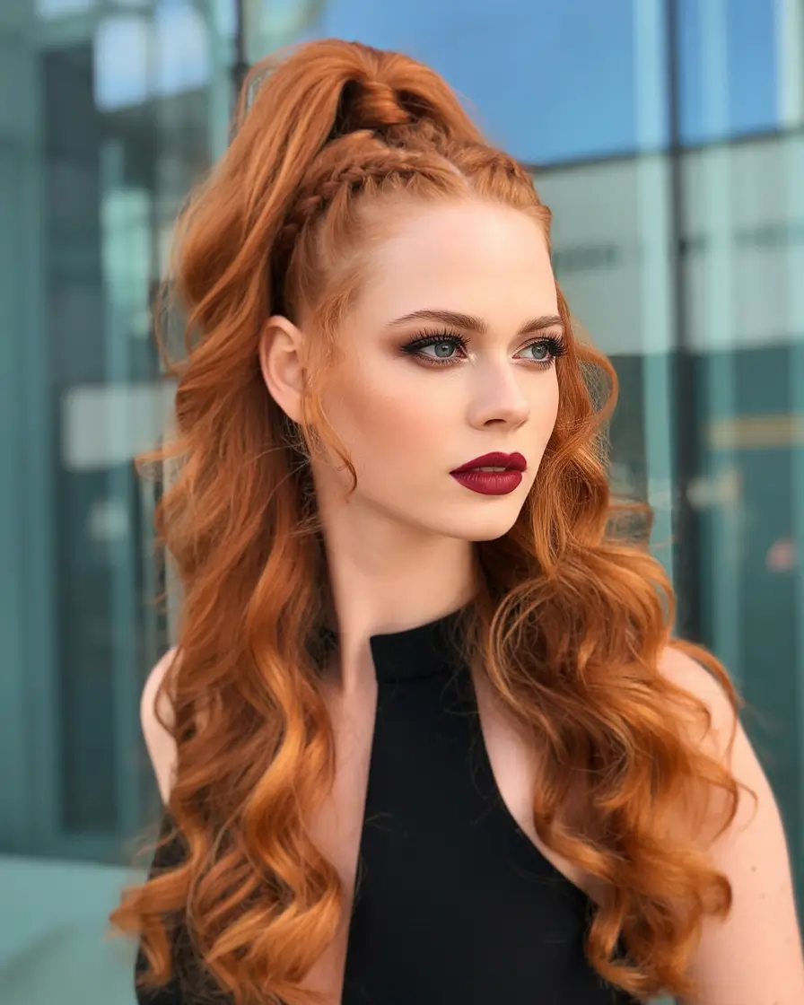 Fall hairstyle for long hairs High Braided Ponytail for Redheads