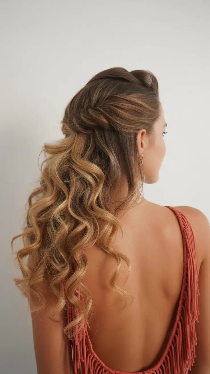 Fall hairstyle for long hairs Twisted Half-Up Curls