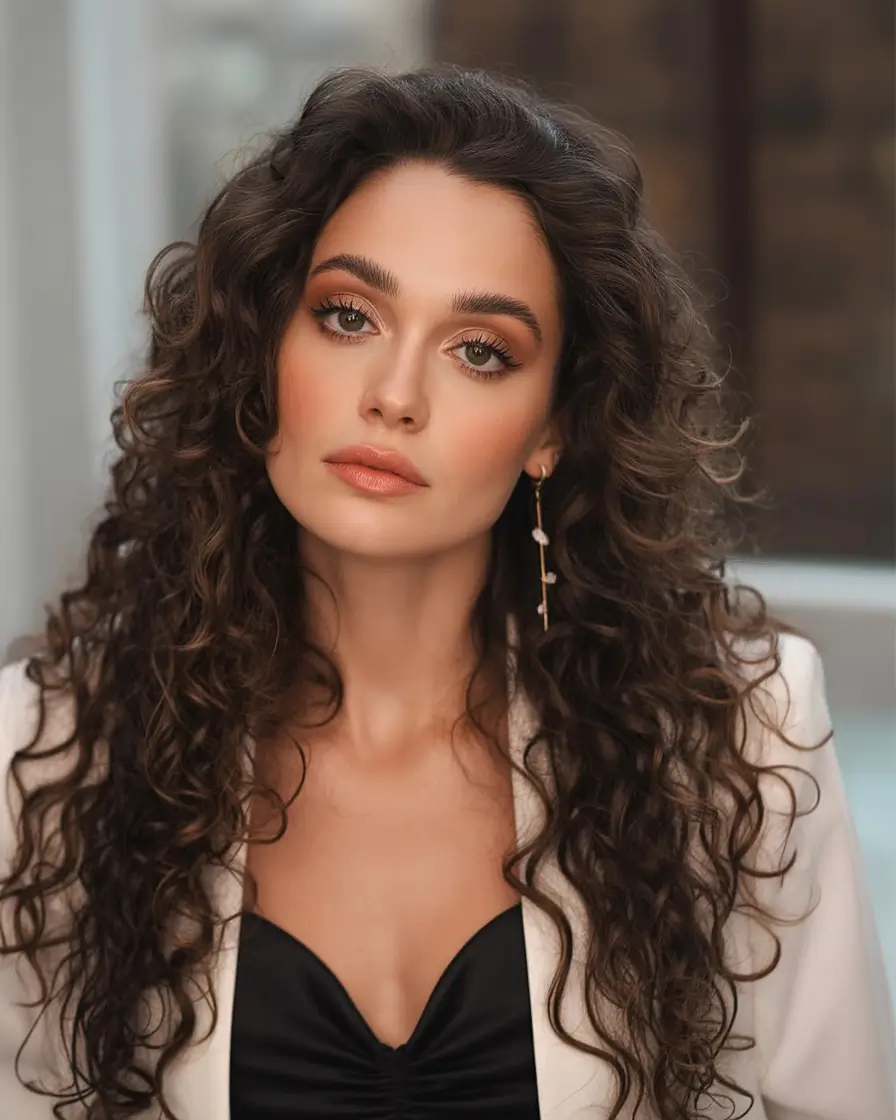 Fall hairstyle for long hairs Natural Brunette Curls