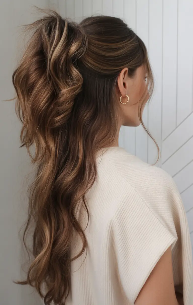 Fall hairstyle for long hairs High Textured Ponytail