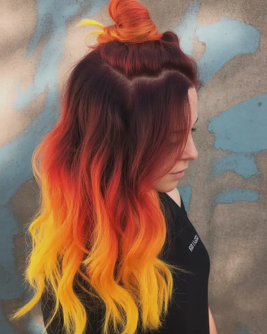 Fall hairstyle for long hairs Sunset Ombre Waves