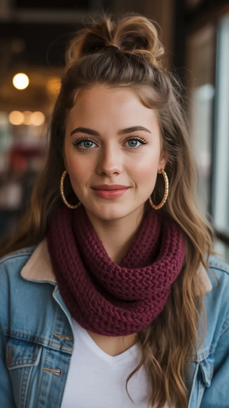 Fall hairstyle for long hairs Messy Half-Up Top Knot
