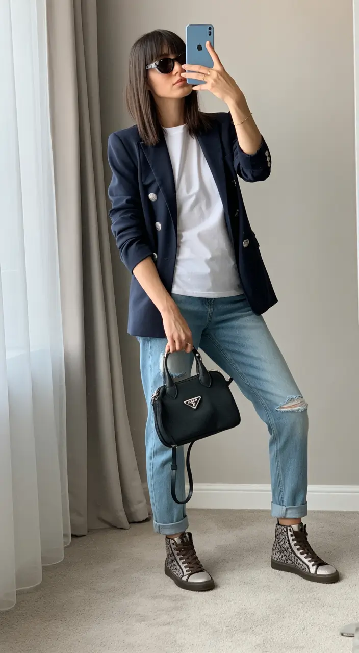 September outfits Tailored Blazer Energy with a Weekend Twist