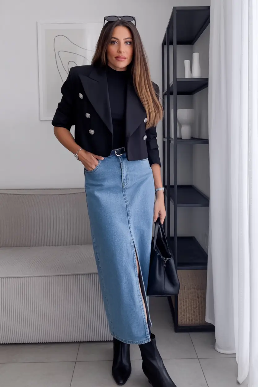 September outfits The Return of the Denim Maxi Skirt