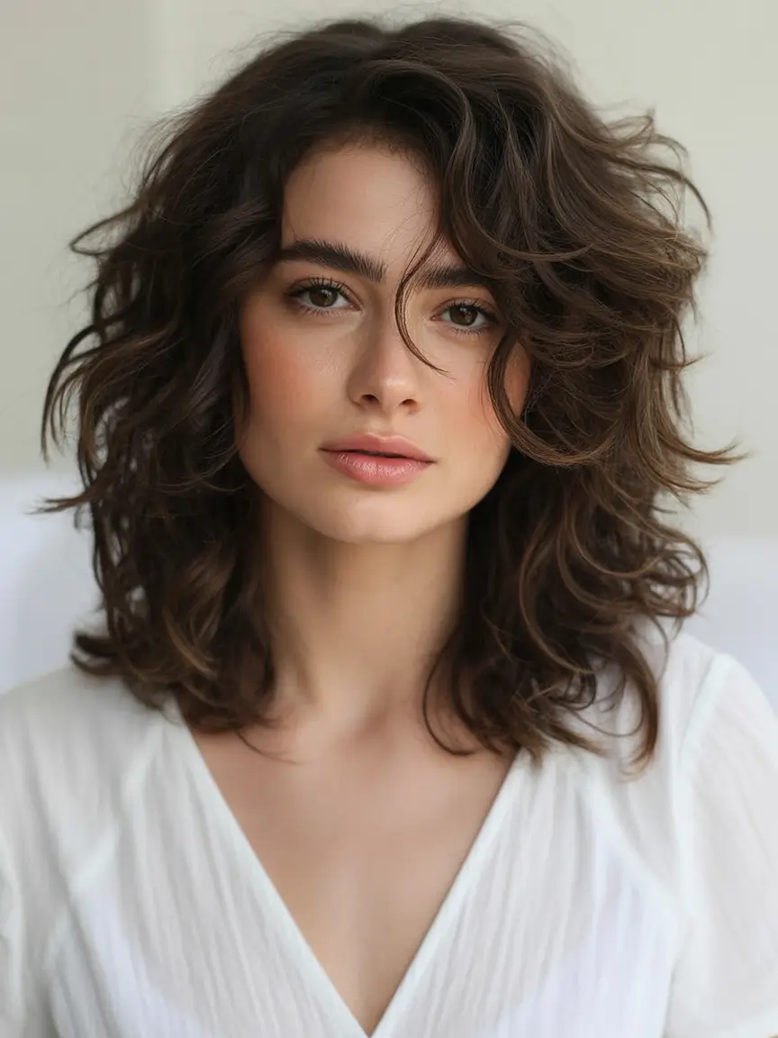 cute fall hair colors Textured Brunette Shag
