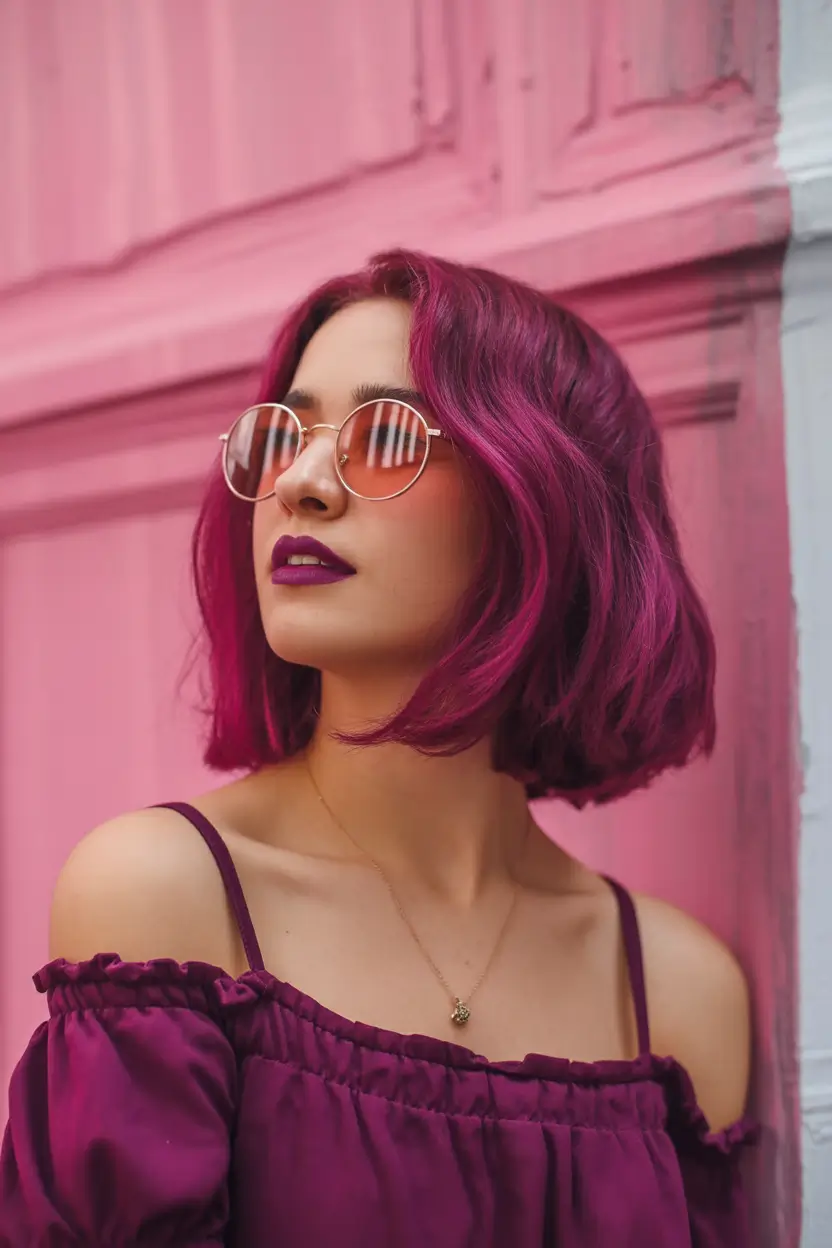 cute fall hair colors Vivid Magenta Bob