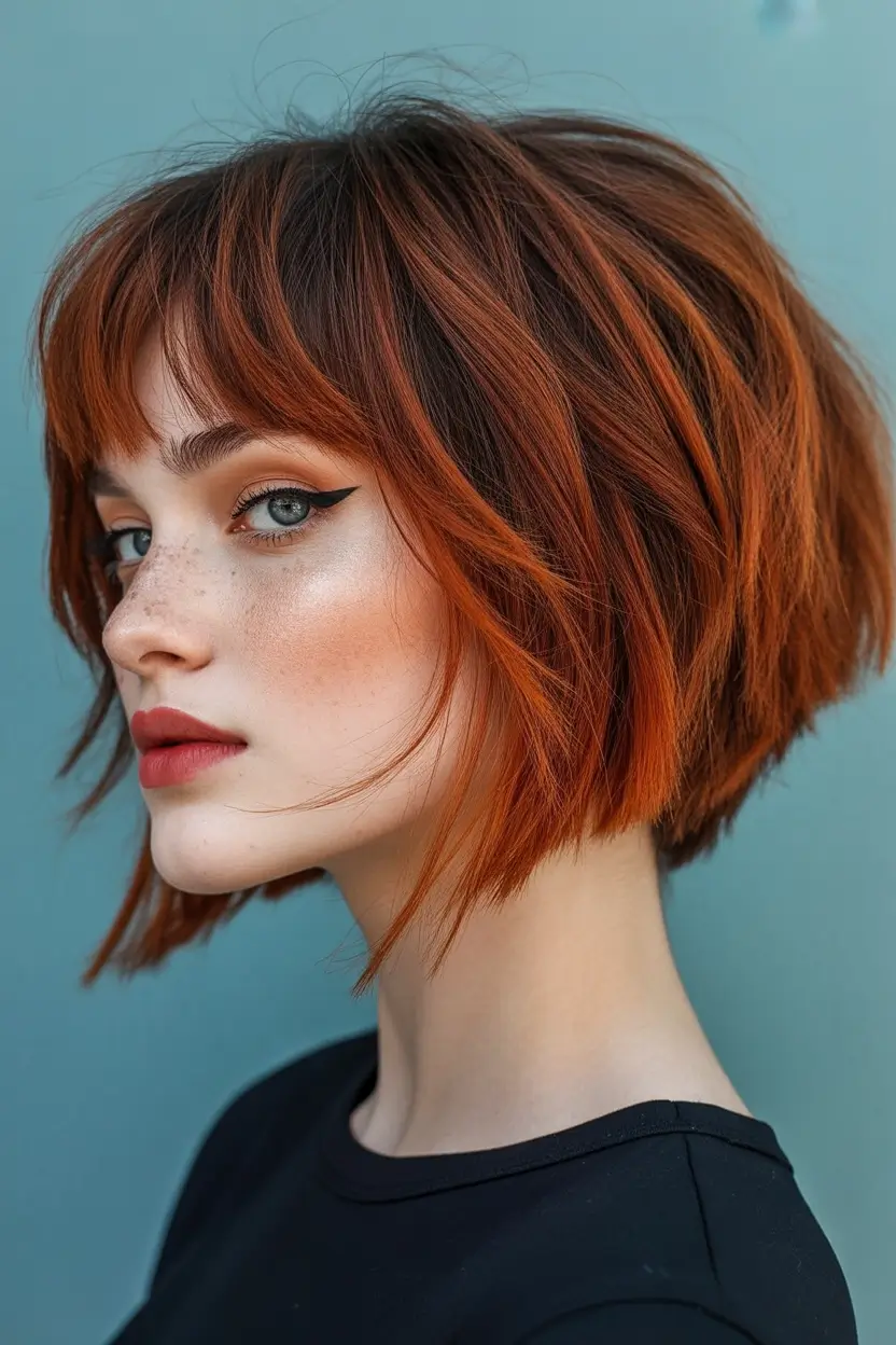 cute fall hair colors Copper Shag with Bangs