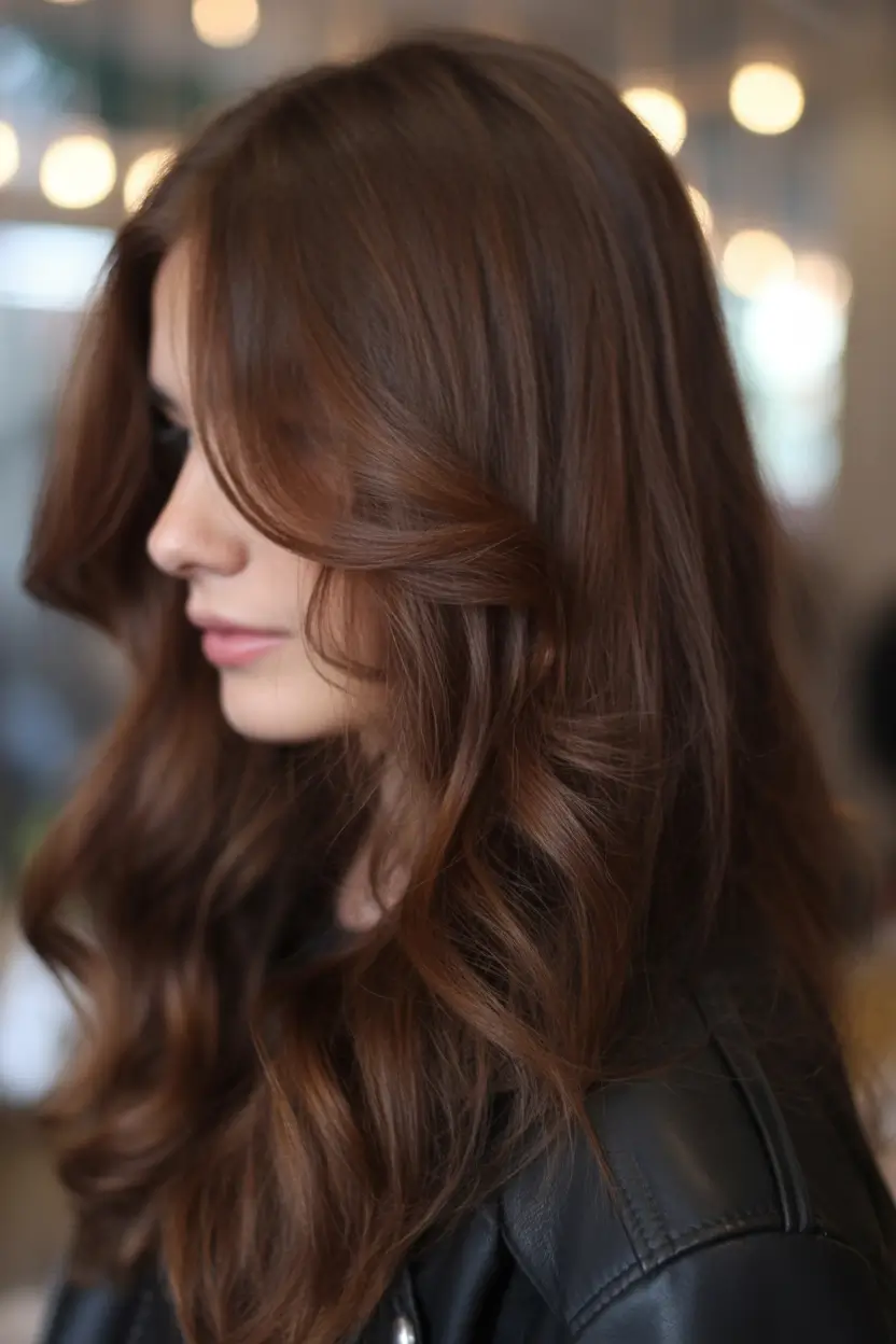 cute fall hair colors Glossy Chestnut Waves