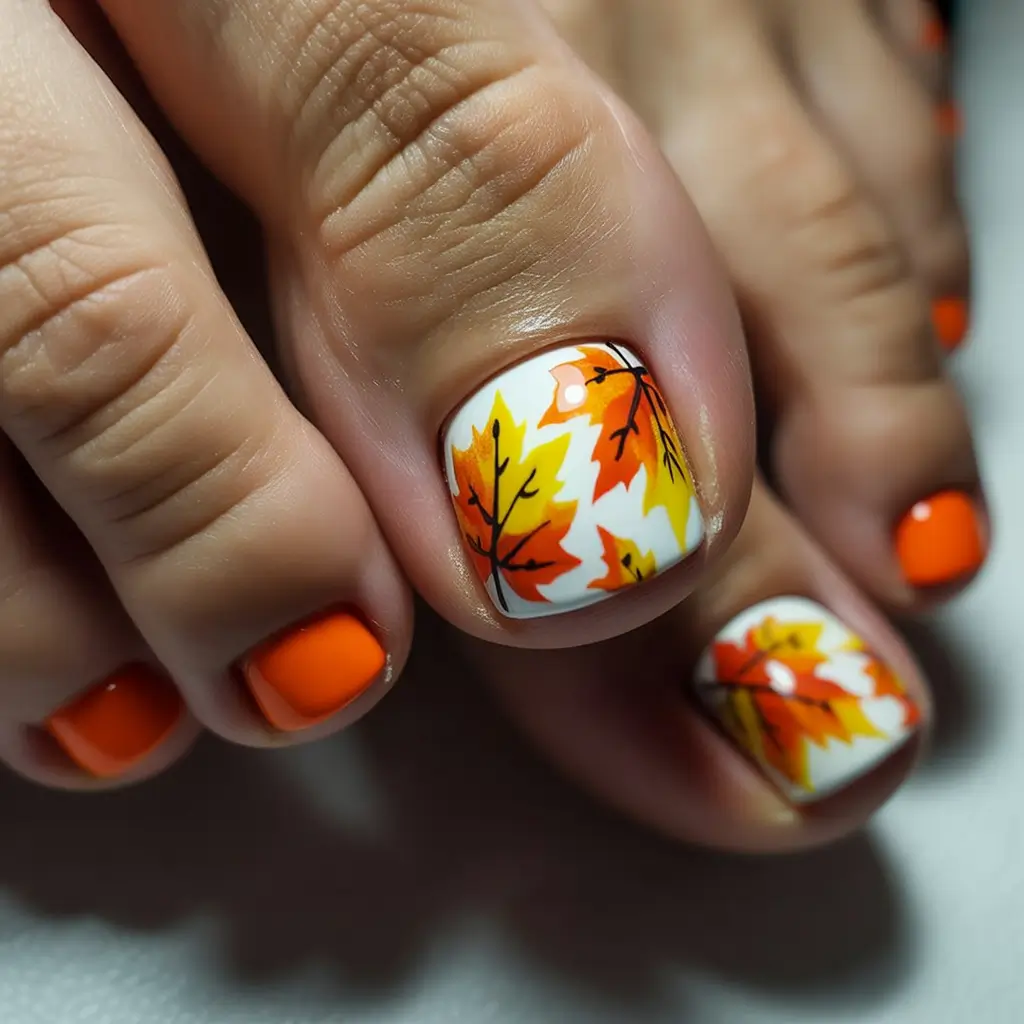 Fall Toe Nail 2025 Maple Leaf Magic in Orange Tones