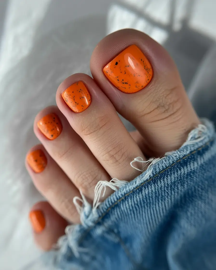 Fall Toe Nail 2025 Burnt Orange With Speckled Accents