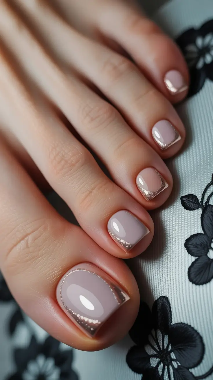 Fall Toe Nail 2025 Glitter-Edged Nude French