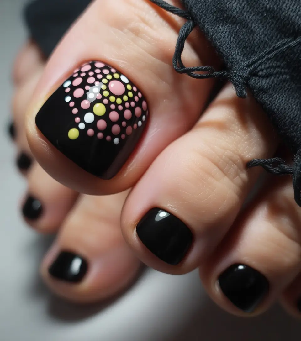 Fall Toe Nail 2025 Moody Black With Artistic Dots