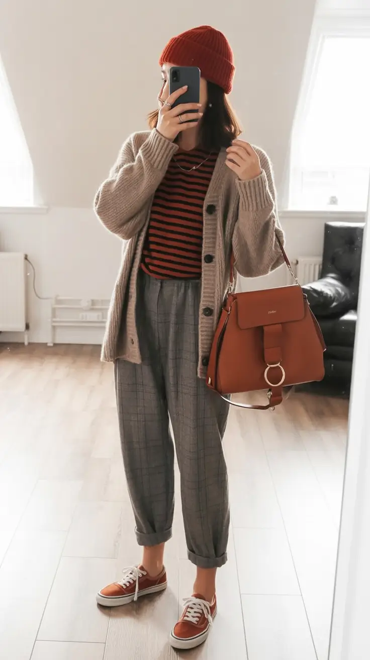 fall outfits for school Cozy Knit & Plaid with a Pop