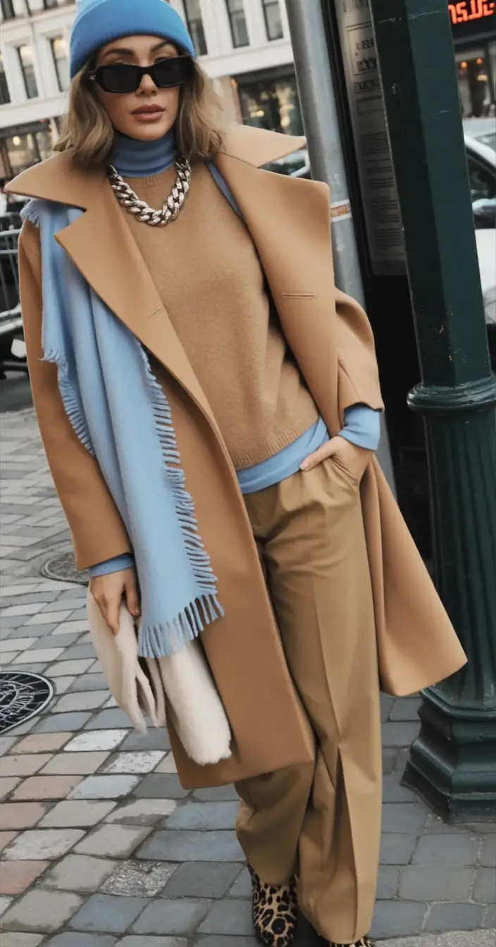 fall outfits for school Powder Blue & Camel Layer Game