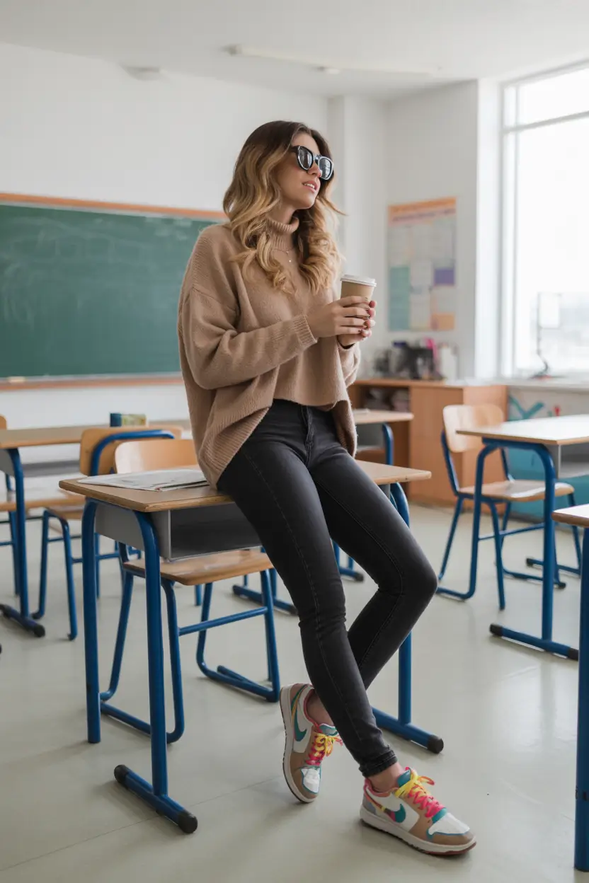 fall outfits for school Coffee & Color Pop Sneakers