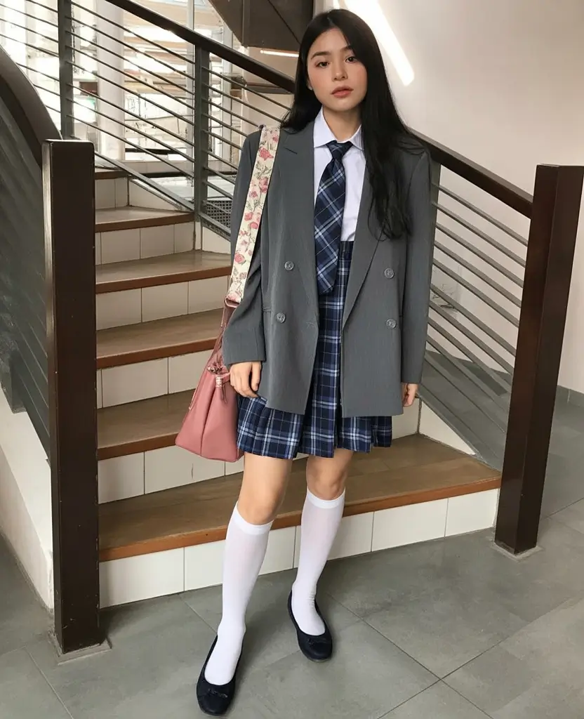 fall outfits for school Preppy Plaid & Blazer Combo