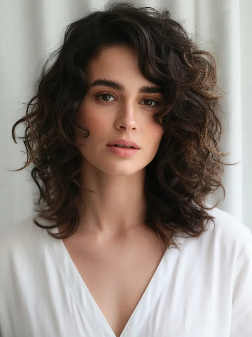 dark brown fall hair colors Curly Brunette Bob with Chestnut Threads