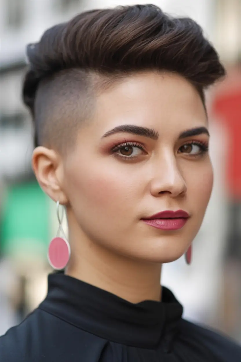 dark brown fall hair colors Shaved Sides and Voluminous Cocoa Top