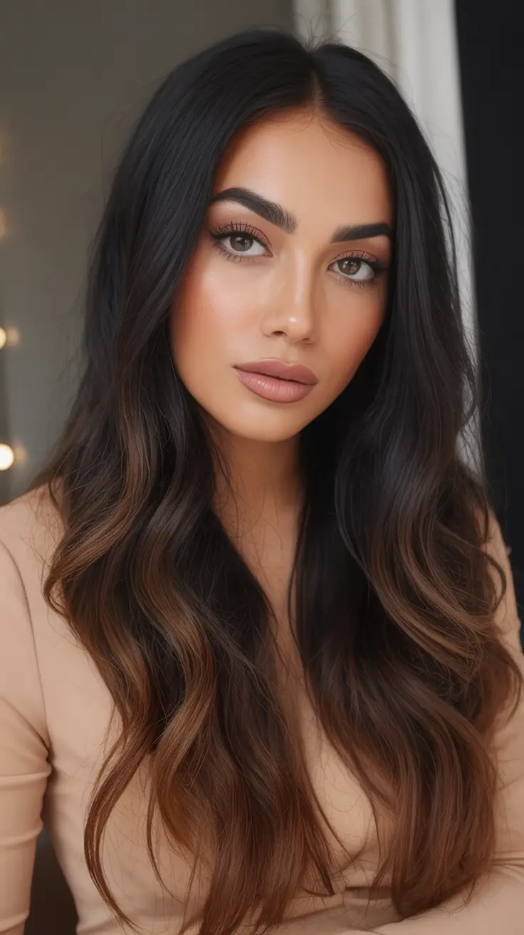 dark brown fall hair colors Ultra Long Espresso with Toffee Melt Ends