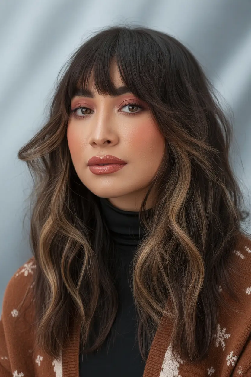 dark brown fall hair colors Autumn Texture with Soft Blonde Contrast