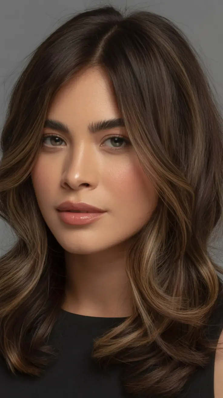 dark brown fall hair colors Mid-Length Soft Curl with Ashy Blonde Touches