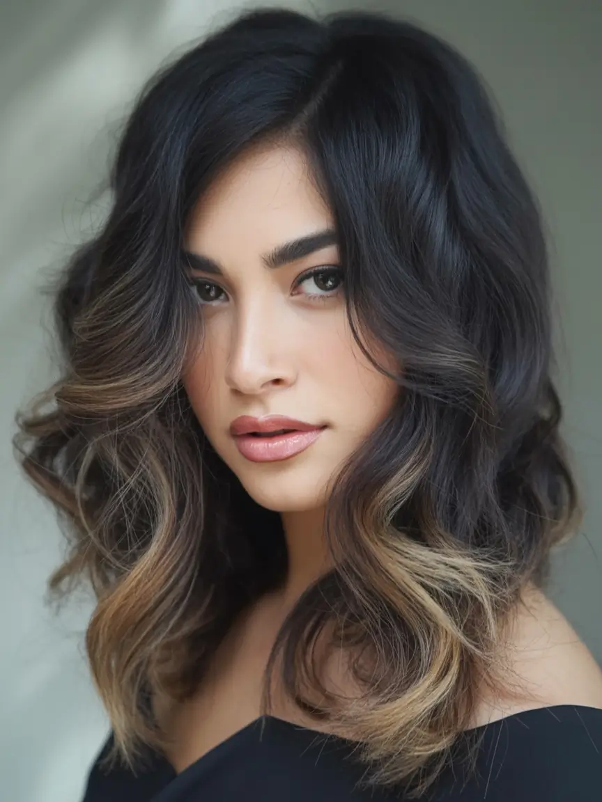 dark brown fall hair colors Dark Root Fade with Blonde Gradient Ends