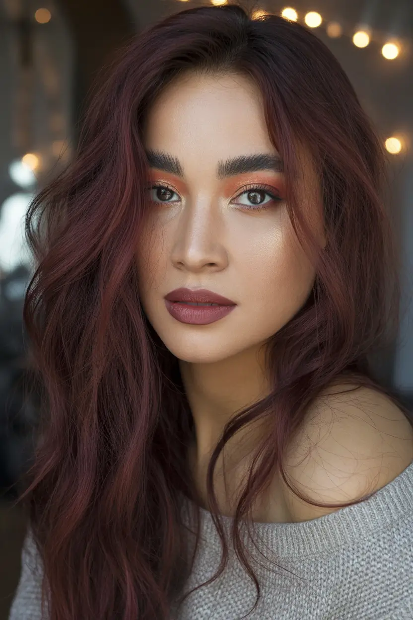 dark brown fall hair colors Spiced Merlot with Natural Waves