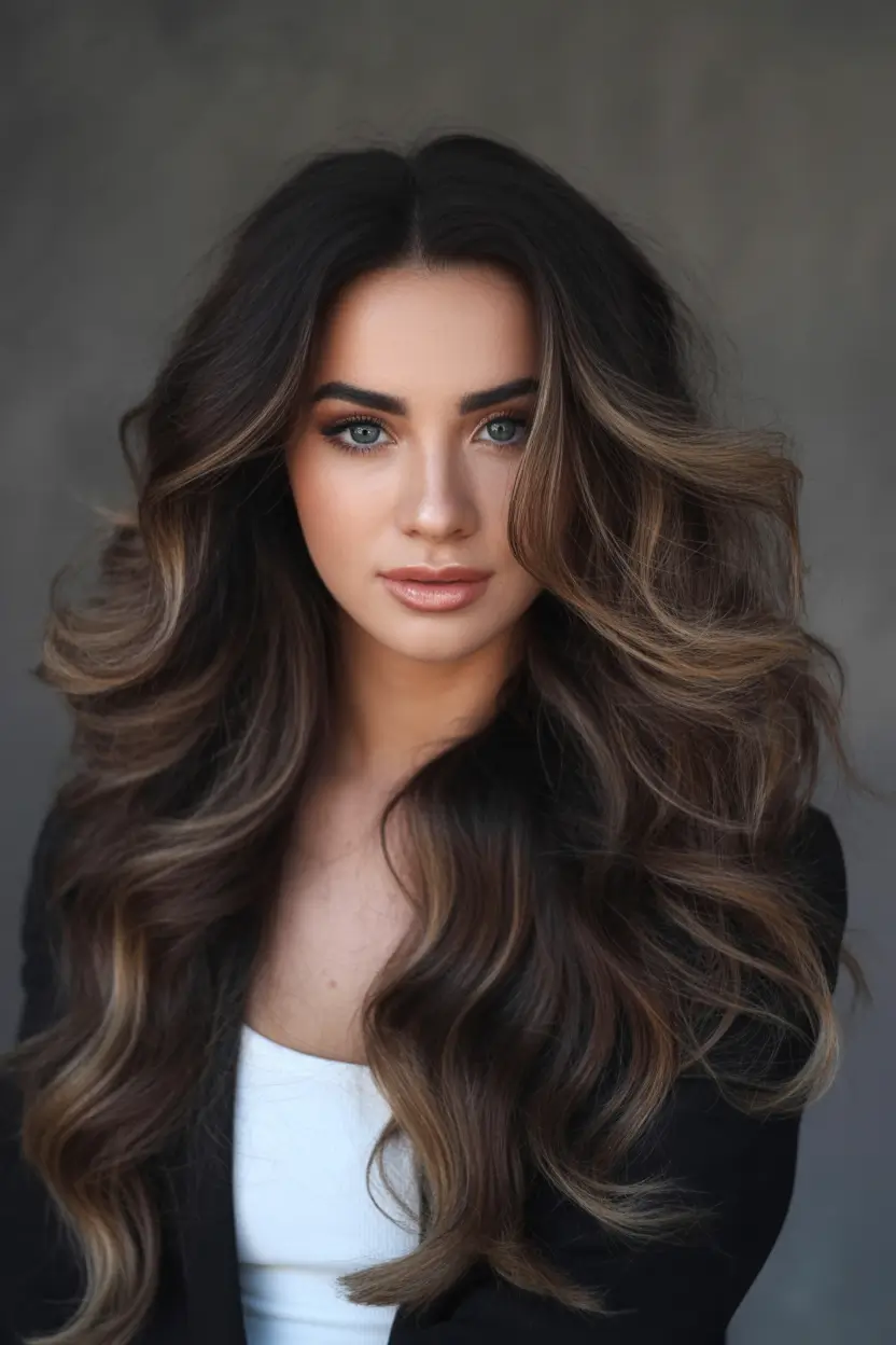 dark brown fall hair colors Dimensional Brunette with Blonde-Edge Balayage