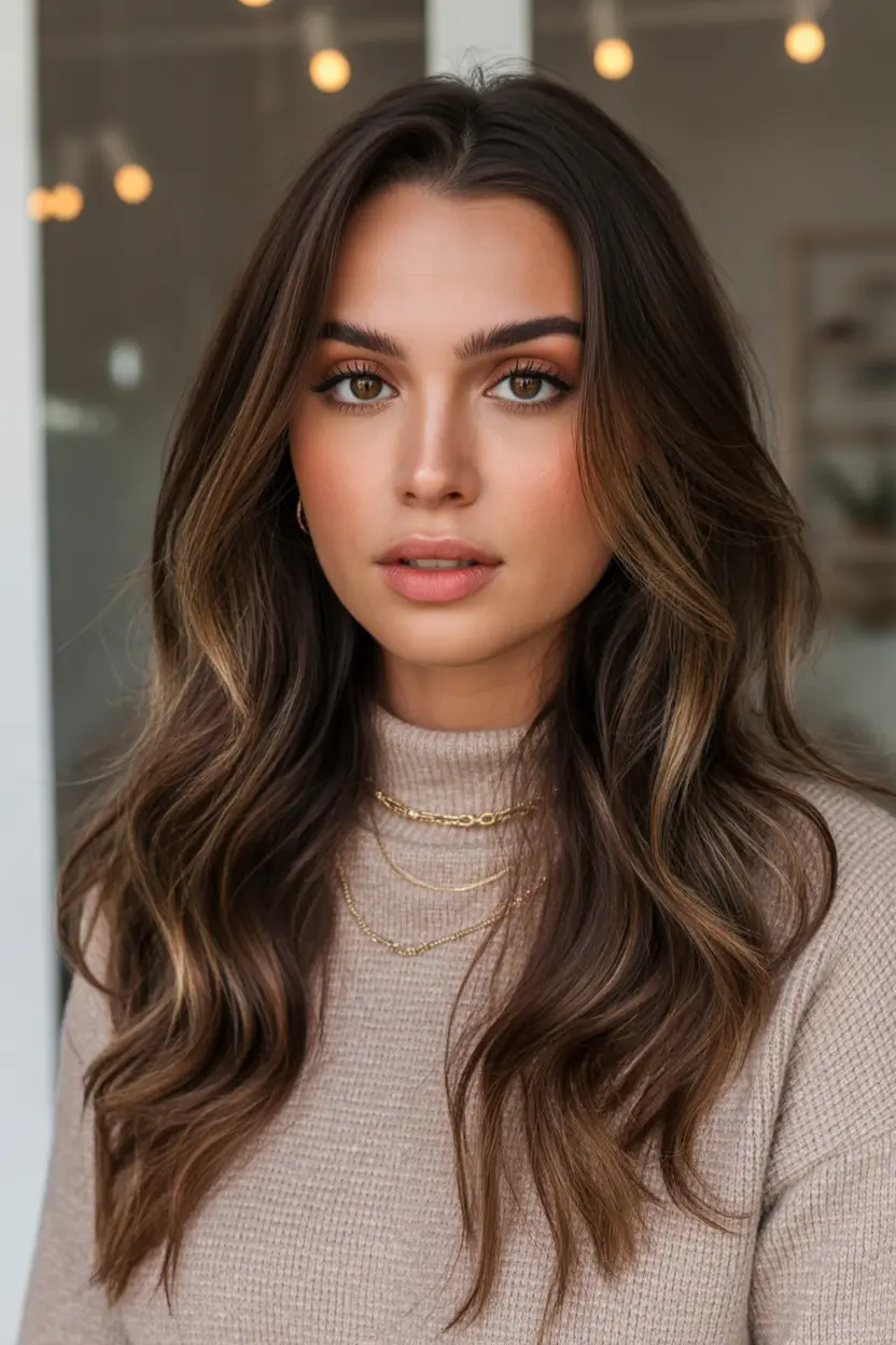 dark brown fall hair colors Golden Caramel Balayage on Toasted Brunette