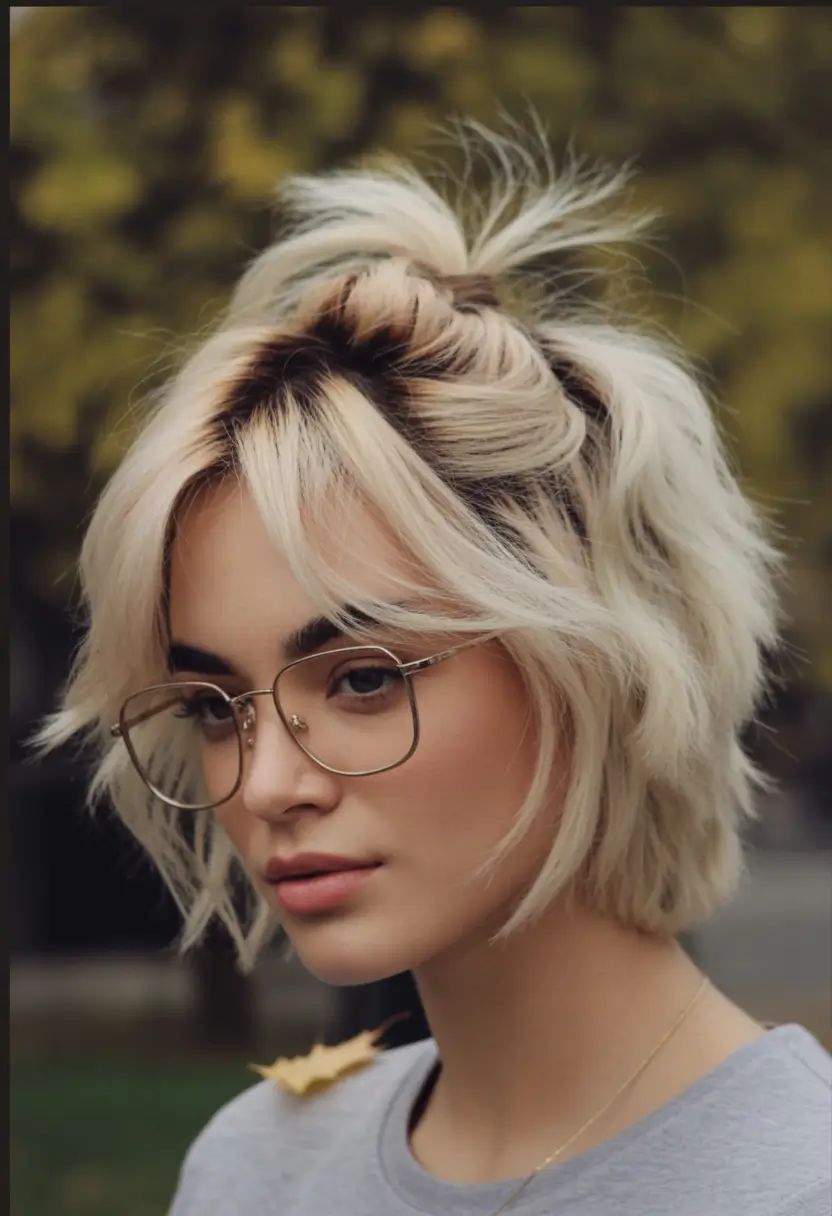 Fall hairstyle short hair Messy Shag Half-Up with Lived-In Roots
