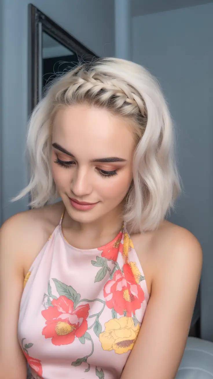 Fall hairstyle short hair Front Braid with Soft Waves