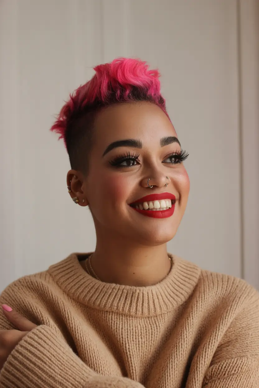 Fall hairstyle short hair Fuchsia Fauxhawk with Shaved Sides