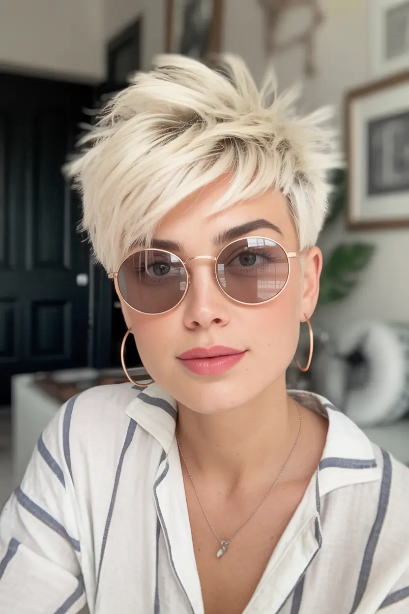 Fall hairstyle short hair Platinum Textured Pixie with Volume