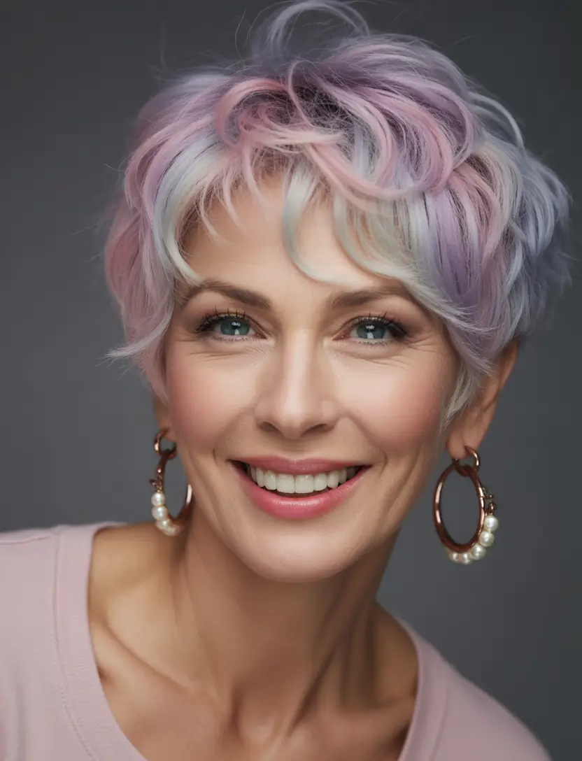 Fall hairstyle short hair Pastel Pixie in Blended Lavender and Pink