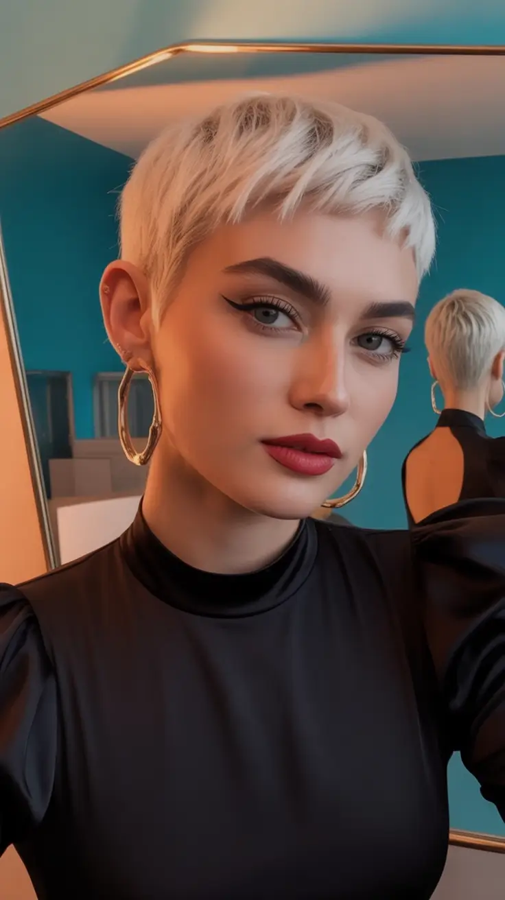 Fall hairstyle short hair Ultra-Chic White Blonde Buzzed Pixie