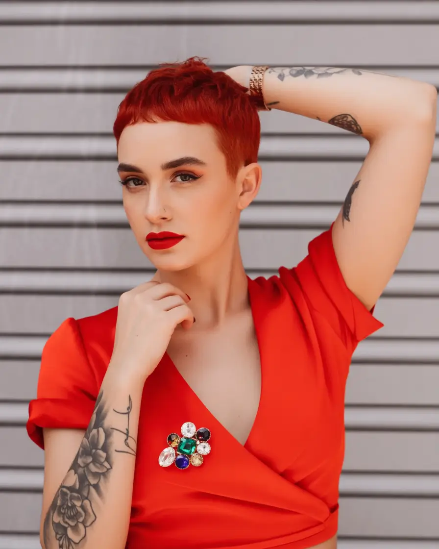 Fall hairstyle short hair Scarlet Micro Bangs with Bold Confidence
