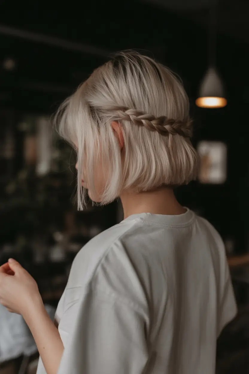Fall hairstyle short hair Milkmaid Braid Bob with Matte Finish
