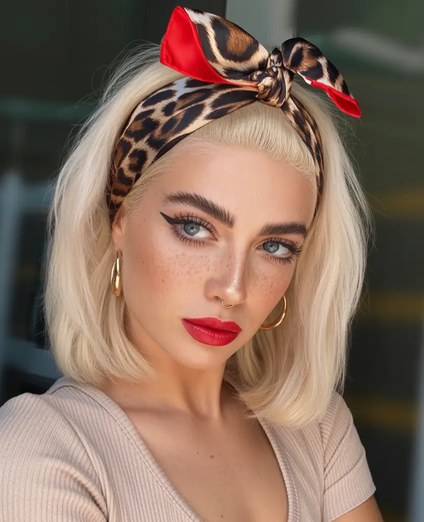 Fall hairstyle short hair Red-Lipped Retro with a Statement Headband