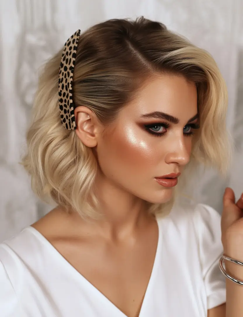 Fall hairstyle short hair Modern Glam with Leopard Clip Detail