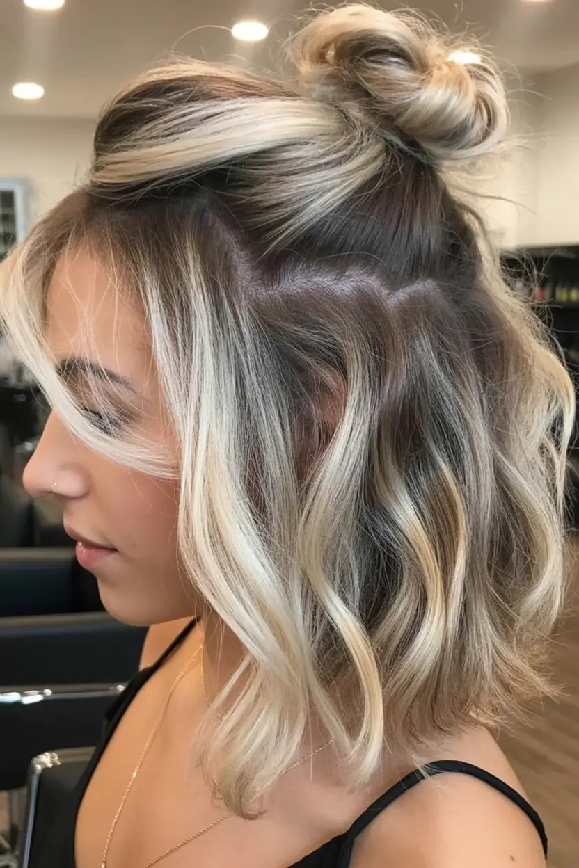 Fall hairstyle short hair Beachy Waves with Zig-Zag Part