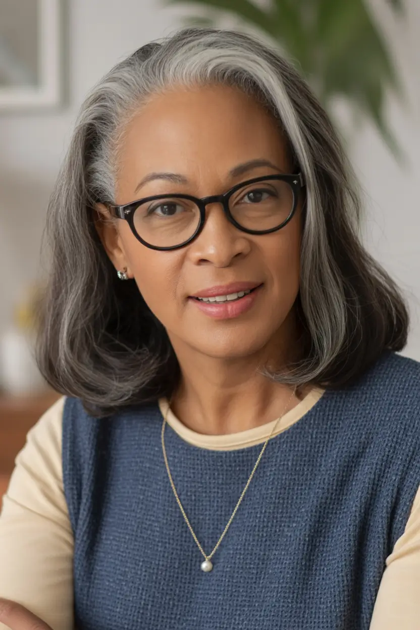 Fall haircuts for women over 60 Classic Shoulder-Length with Silver Accents